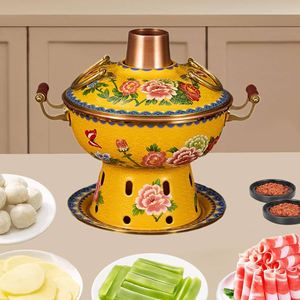 Plat à chafing rond en métal oriental avec impression émaillée, chauffe-plats de buffet avec couvercle et support pour mariages et hôtels - Product Image 2