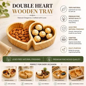 Bol à fruits secs en bois de pin en forme de double cœur, plateau de service pour bonbons et noix, décoration d'intérieur, cadeau - Product Image 3