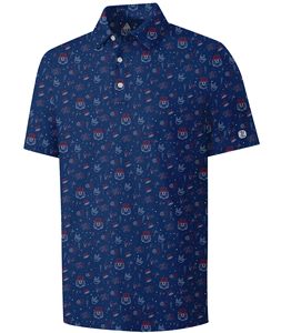 Polo de golf pour homme bleu marine à imprimé motif, Nouveautés, Polo de golf à manches courtes en polyester et élasthanne, décontracté et respirant - Product Image 1