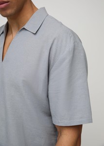 Ensemble chemise et short en coton tricoté gris clair pour hommes, tenue de pyjama décontractée d'été respirante de couleur unie - Product Image 6