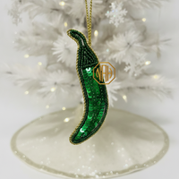 Ornement suspendu artisanal en sequins vert chili, décoration de festival, décoration de sapin de Noël