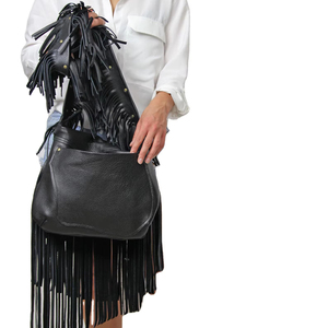Premium Genuine Leather Fringe Handbag for Women – Vintage Boho Style Shoulder <b>Bag</b> with Tassels & <b>Studded</b> Detail - Product Image 1