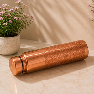 Decorative Engraved Copper <b>Water</b> <b>Bottle</b> Handmade Floral Pattern <b>Metal</b> Drinkware With Screw Lid Reusable Ayurvedic Drinking - Product Image 3
