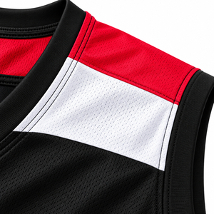 Ensemble de maillot de basket-ball bicolore noir, rouge et blanc, sans manches, col en V, tissu respirant, vêtements de sport pour adultes, unisexe - Product Image 3