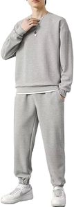 Survêtement en coton gris pour homme, sweat-shirt à col rond, pantalon de jogging, couleur unie, longueur intégrale, vêtements décontractés avec poches latérales, taille élastique - Product Image 2