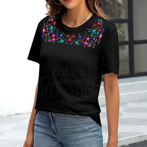 เสื้อยืดผู้หญิงปักลายถักแบบเย็บติดกัน เป็นมิตรกับสิ่งแวดล้อม แขนสั้น คอกลม สำหรับฤดูร้อน สวมใส่สบายๆ แฟชั่นประจำวัน - Product Image 3