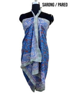 Sarong Indio Hecho a Mano para Mujer, Moderno, de Algodón Blanco con Estampado Floral, de Secado Rápido y Transpirable, para el Verano - Product Image 4