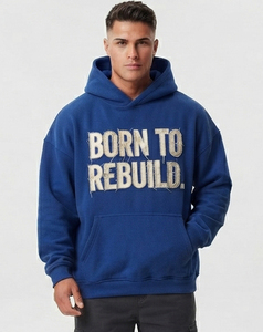 Men's Loose Fit Distressed Embroidery Hoodies Long Sleeve Drop Shoulder Hood Winter Street Wear Polyester Fleece Hoodie Men - Product Image 1