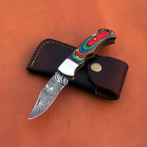 Cuchillo de acero de Damasco hecho a mano para llevar en el bolsillo, cuchillo plegable de acero de Damasco, cuchillo de bolsillo de acero de Damasco - Product Image 2