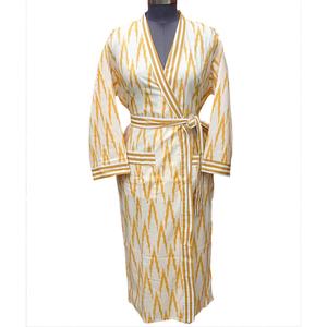 Kimono à imprimé floral peint à la main, 100% coton, col en V, fermeture à ceinture, robe longue, poche, vêtements décontractés pour la maison, été, hiver, printemps - Product Image 1