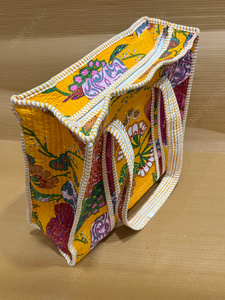 Handcrafted Quilted Yellow Floral Tote <b>Bag</b> Printed <b>Fabric</b> Shoulder Handbag Lightweight Everyday Carry Designer Shopping <b>Bag</b> - Product Image 2