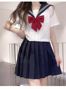 Japanese Style JK Suit Uniform Red Tie White 3 Books 20 Neck Basic Model Sailor Suit Unisex 100% Cotton Short Sleeve Set - Product Image 5