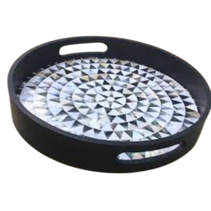Plateau de service carré en rotin tressé à la main avec incrustations de nacre blanche, élégant plateau décoratif en cannage pour la cuisine et la maison - Product Image 2
