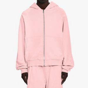 Wholesale High Quality <b>Men</b> Oversized Hooded Zipper <b>Sweatshirt</b> Solid <b>Pink</b> Cotton Fleece Heavyweight Hoodie Streetwear - Product Image 1