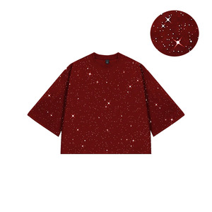 Camiseta Oversize Personalizada con Pedrería para Hombre, Estampado Estrellado, Hombros Caídos, Corte Cropped, Ajuste Holgado, Estilo Urbano Hip Hop - Product Image 2