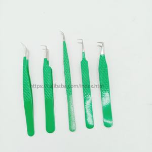 Pinzas de pestañas verdes al por mayor, pinzas de pestañas verdes con logotipo personalizado, pinzas de extensión de pestañas con punta de fibra - Product Image 1