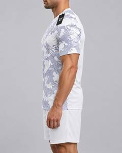 Maillot de football pour homme, blanc et bleu, impression par sublimation, col rond, manches courtes, polyester respirant, coupe ajustée - Product Image 5