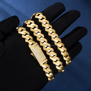 Lujo 18K Chapado en oro 12mm 925 Starling Silver Iced Out Moissanite Diamond Hebilla Miami Collar de cadena de eslabones cubanos - Product Image 1