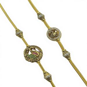 Collar de Lujo con Colgante de Pavo Real en Oro Sólido de 22K, Joyería Tradicional India para Mujer, para Bodas, 41g 33g - Product Image 1