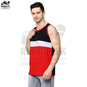 Men Color Blocked <b>Tank</b> <b>Top</b> U-Neck Sleeveless Casual Breathable Polyester/Cotton Knitted Red <b>Black</b> White Solid Style - Product Image 2