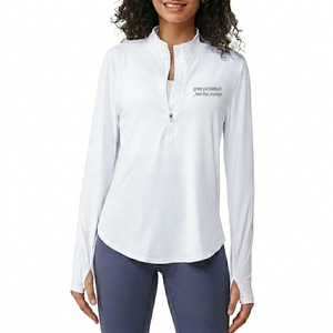 Chemise de performance pour femme personnalisée, 100% polyester, légère, à manches longues, col zippé, évacuation de l'humidité, coupe ajustée dynamique, pickleball - Product Image 1