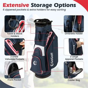 Bolsa de Golf de 14 Compartimentos en Azul Marino y Rojo con 6 Bolsillos con Cremallera, Enfriador, Cuero PU Impermeable, Logotipo Personalizado, Accesorio Deportivo Elegante - Product Image 6