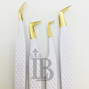 Top Sale <b>Eyelash</b> Tweezers White Color Golden Tip <b>Mink</b> <b>Eyelash</b> <b>Extension</b> Volume Tweezers Stainless Steel Curved Tweezers - Product Image 6