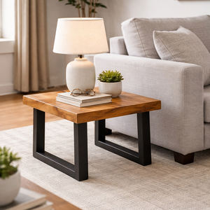 Mesa de Centro Moderna Minimalista Niwara Bisoepo, Duradera, de Calidad Premium, con Superficie de Madera Suar de Borde Recto y Base Metálica Resistente - Product Image 6