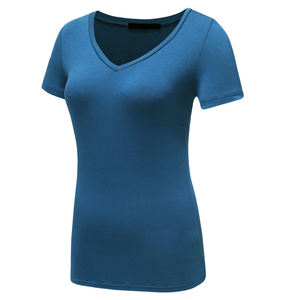 Camiseta de Mujer de Algodón/Fibra de Bambú, Jersey, Color Sólido, Corte Regular, Suave, Informal, Manga Corta, con Logo, Lisa, para Verano - Product Image 2
