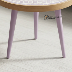 Modern Meena Design Accent <b>Stool</b> – Round Wooden Footstool for Living Room - Product Image 5