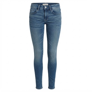 Jeans de Cintura Alta, Corte Ajustado, Lavado a la Piedra, para Mujer, Estilo Casual, Color Sólido, Cierre de Botones, Algodón Elástico con Spandex - Product Image 1
