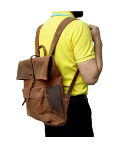 Customizable Wax Canvas Leather <b>Backpack</b> Vintage Style Travel Rucksack With Buckle Flap Laptop Storage Casual Outdoor <b>Backpack</b> - Product Image 2