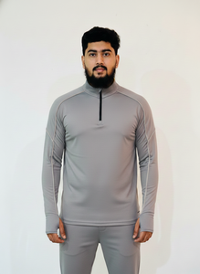 Camiseta Deportiva de Manga Larga para Hombre, Color Gris, Cierre de Media Cremallera, Secado Rápido, Corte Regular, Costuras en Contraste, Estilo Pullover - Product Image 6