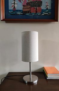 Minimalist Silver Steel Table Lamp with White Shade 19 Inch Height LED Bulb Included for Bedroom Living Room - Product Image 6