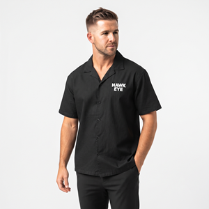 Chemise décontractée noire personnalisée pour hommes, vente en gros, haute qualité, avec logo personnalisé, 100% coton, manches courtes - Product Image 4