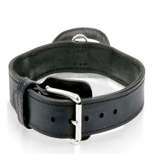 Collar de perro de cuero negro sólido extra ancho completamente ajustable con asa y relleno suave cosido de acero inoxidable hardware de níquel - Product Image 2