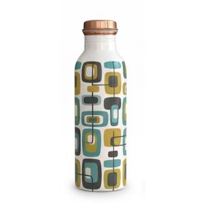 Bouteille d'eau en métal à motif géométrique, style rétro mi-siècle, isotherme, anti-fuite, écologique, pour voyage et sport, vente en gros - Product Image 1