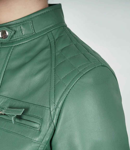HELLERITE INDUSTRY Custom OEM Women's Green <b>Biker</b> <b>Leather</b> Slim Fit Genuine Sheepskin Waterproof Winter Motorcycle <b>Jacket</b> Made - Product Image 3