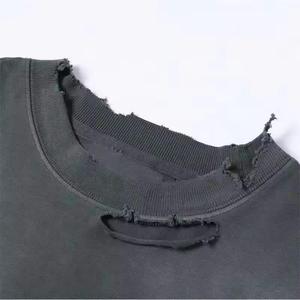 T-shirt Oversize Délavé Effet Vieilli Vintage avec Ourlet Déchiré Style Grunge Streetwear Logo Personnalisé Unisexe Décontracté Qualité Supérieure - Product Image 2