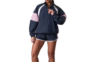 Chaqueta Cortavientos para Mujer, Estilo Deportivo, Cierre Completo, Bloques de Color en Contraste, Manga Larga, Poliéster, Ropa de Primavera - Product Image 2