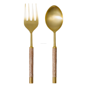 Juego de 2 piezas de Metal y madera para servir, cuchara y tenedor incluye 18/10, accesorios de mesa de comedor para restaurante, Hotel, hogar, comedor - Product Image 6