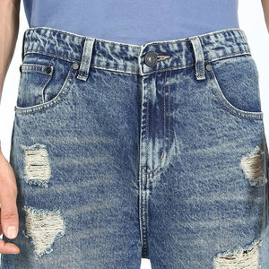 Shorts Bermuda en jean déchiré bleu clair pour homme, taille mi-haute élastique, en coton tissé, style urbain, anti-UV, séchage rapide, décontracté - Product Image 6