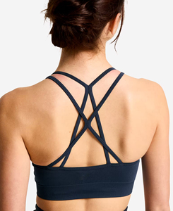 Premium Quality Women's Seamless Navy Sports Bra High Support Solid Color Spaghetti Strap Front Activewear Yoga Top All Season - Product Image 4