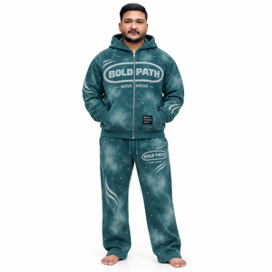 Ensemble de sweat-shirt à capuche pour homme, imprimé tie-dye vert, survêtement décontracté, polyester, coton, tissu éponge français, vêtements d'automne - Product Image 2