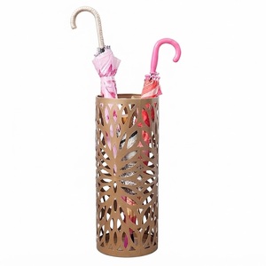 Classic White Metal Umbrella Stand With Creative Hollow Cutout Design Freestanding Iron Umbrella Holder Rack With Drip Tray - Product Image 2