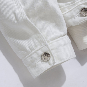 Vestes en toile denim unies de haute qualité pour hommes, blanches, unisexes, 100% coton, logo sur le devant - Product Image 2