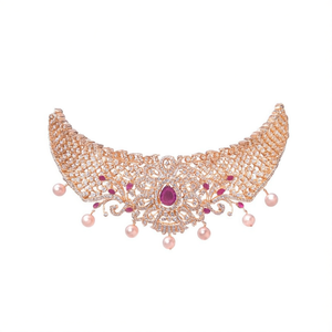 <b>Ruby</b> American Diamond Choker <b>Necklace</b> Set-Fashion Jewelry - Product Image 1