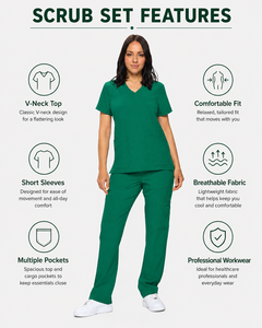 Ensemble de tenue médicale unisexe : Haut à col en V et manches courtes, pantalon jogger en tissu extensible avec détection d'aiguilles, pour usage hospitalier, en polyester - Product Image 5