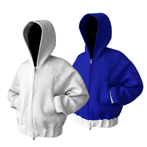 Sweat-shirt à capuche unisexe à fermeture éclair, couleur unie, coupe ample, décontracté, imprimé numérique, respirant, écologique, tricoté - Product Image 3