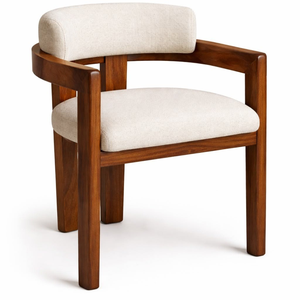 Sillón de Madera de Teca con Cojín de Tela Suave, Diseño Minimalista para Sala de Estar, Comedor o Cafetería - Product Image 1